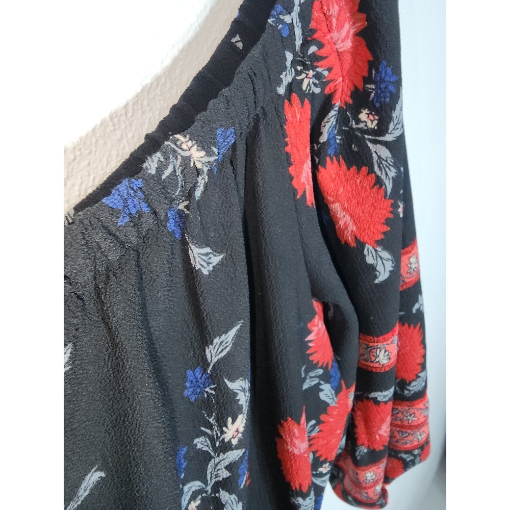 Forever 21 Romper Womens 1X Black Red Floral Off Shoulder Boho Tassel 3/4 Sleeve - Picture 4 of 10